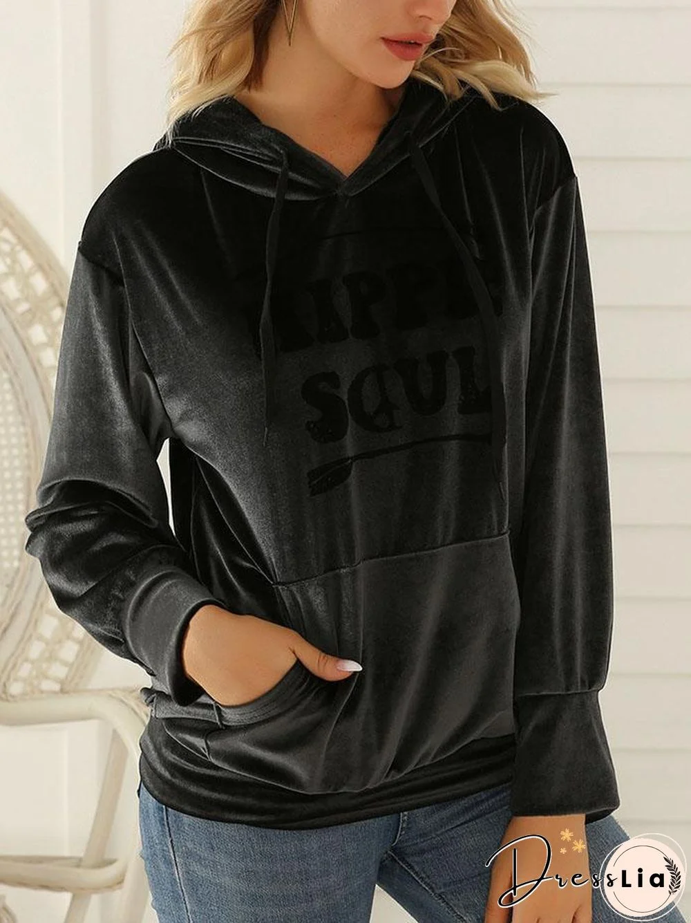 Winter Letter Printed Velvet Hoodie