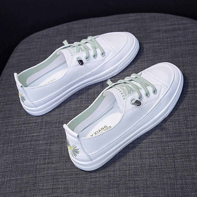 Comemore 2022 New demi-season slip-on Leather Loafers White Autumn Sneakers For Women spring Casual Fashion Ladies Flats Shoes