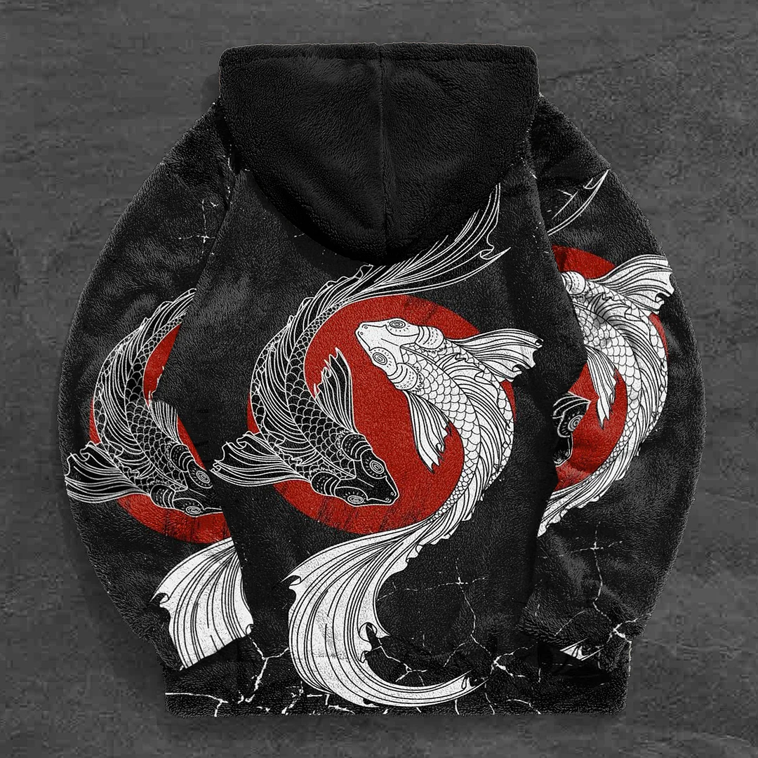 Contrast Casual Vintage Print Plush Hoodies