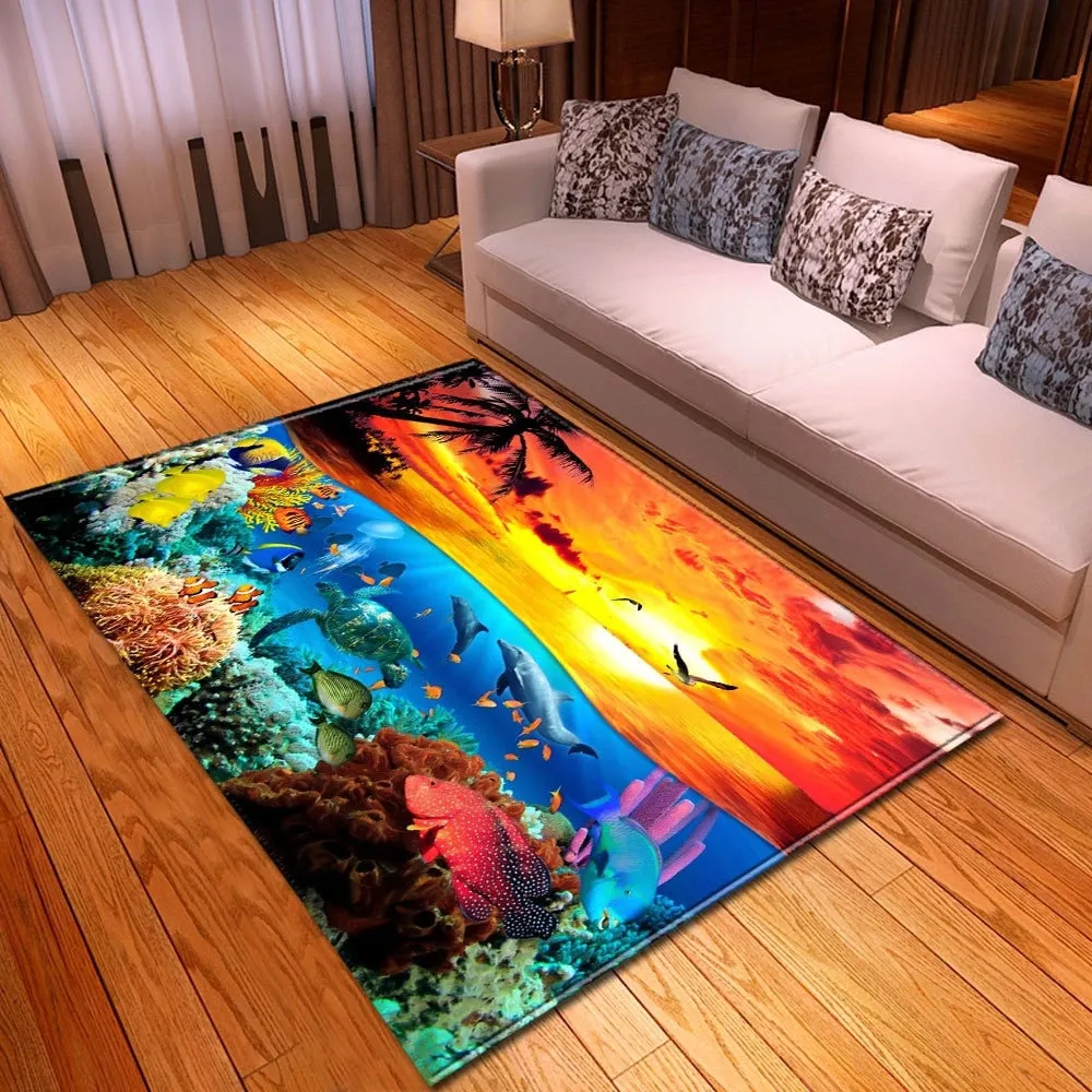3D Ocean World Living Room Carpet Children Rug Kids Room Decoration Large Carpet Home Non-slip Hallway Bedroom Floor Bedside Mat