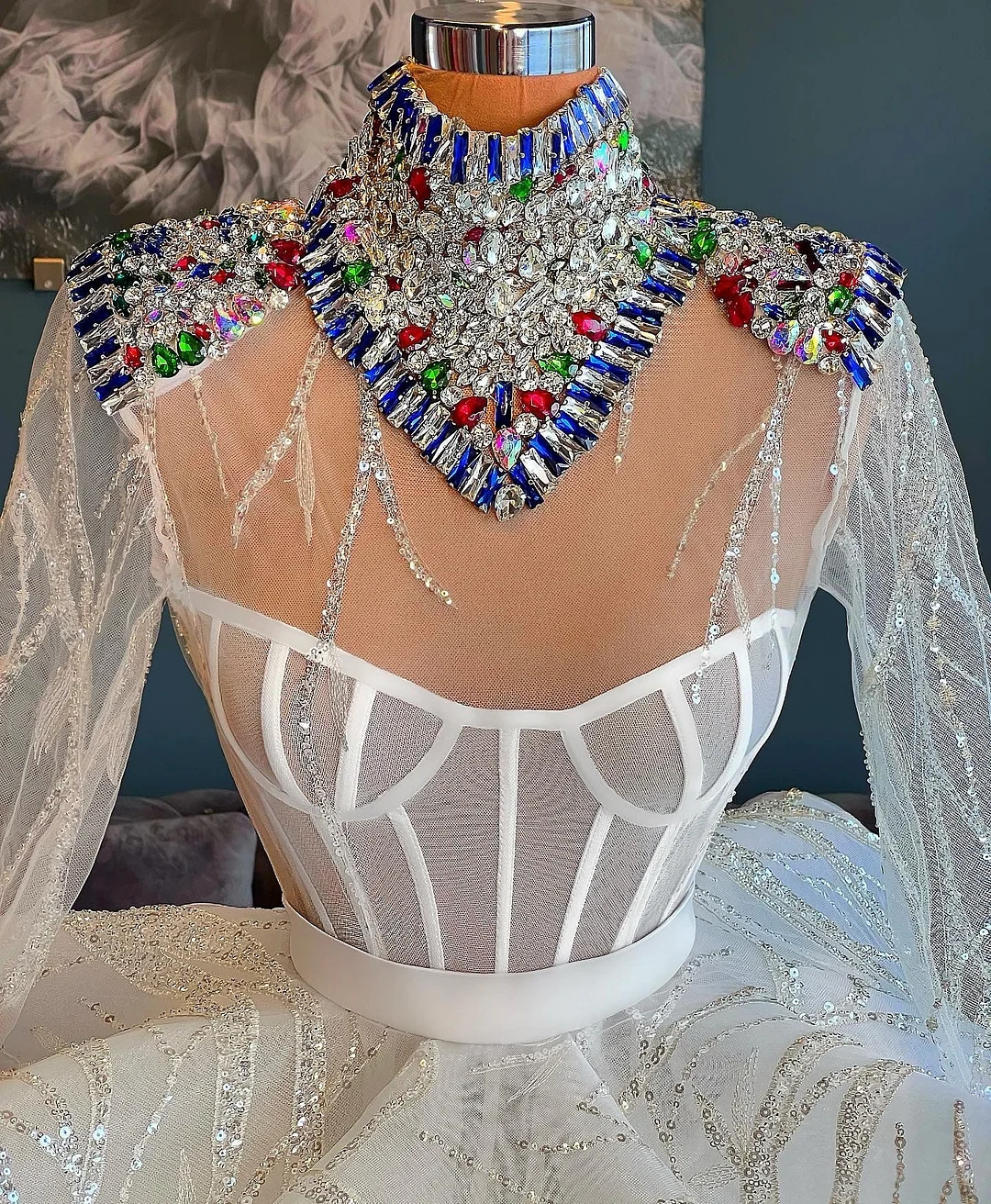 White Ballerina Crystal Neck Dress