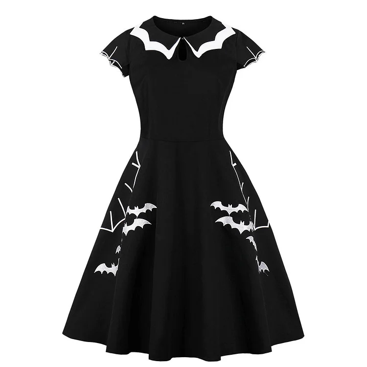 Halloween Bat Sleeve Flower Dress