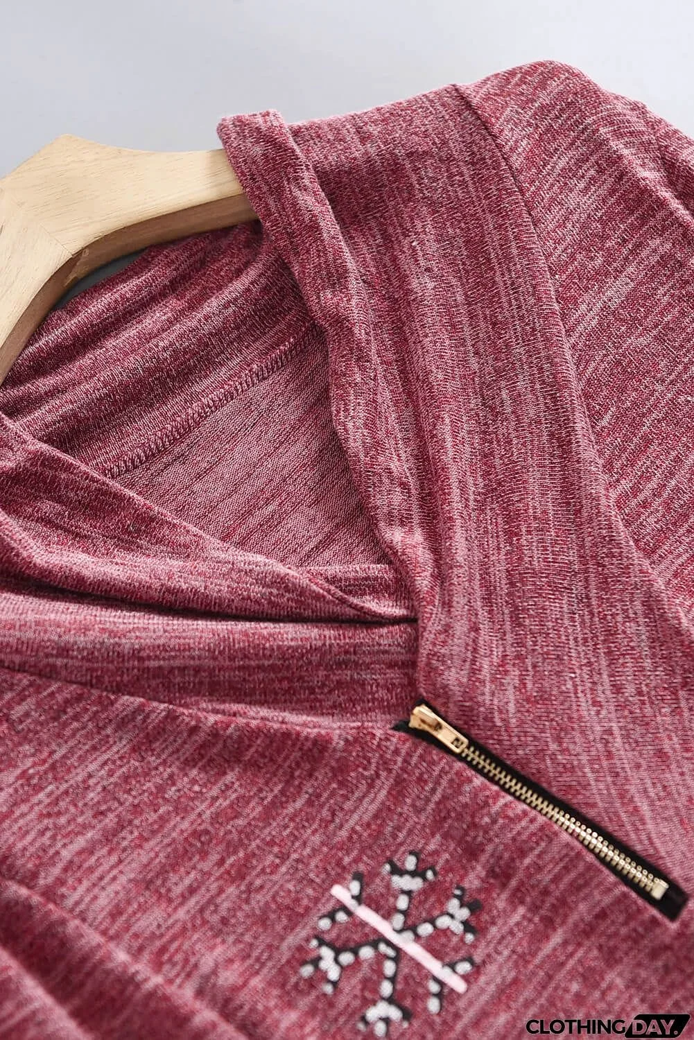 Christmas Reindeer Snow Print Zipped Pullover Top