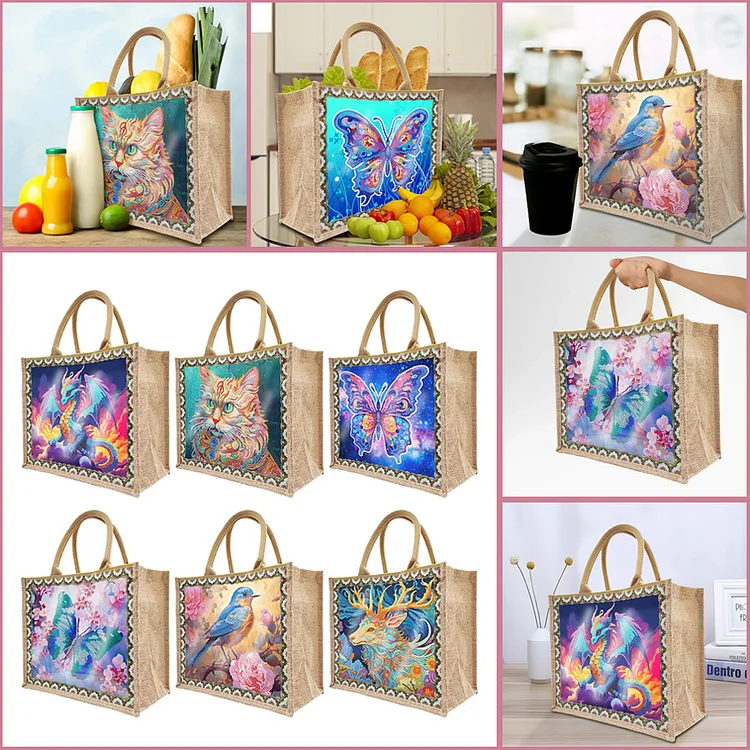 5D Diamond Painting kit Tote Bag Art DIY Diamond Painting Handbag for  Students Kids School Office (Flowers and Butterflies Pattern)