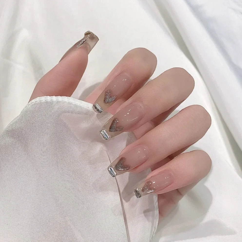 24pcs Blue Waves Printed False Nail Patch Glue Type Removable Long Paragraph Fashion Manicure Coffin Fake Nail Ballerina Art-Nail Inspo