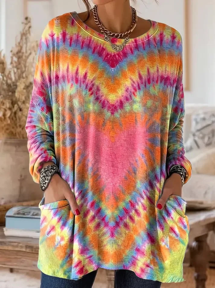 Women's Casual Retro Heart-shaped Pocket Long-sleeved T-shirt  socialshop