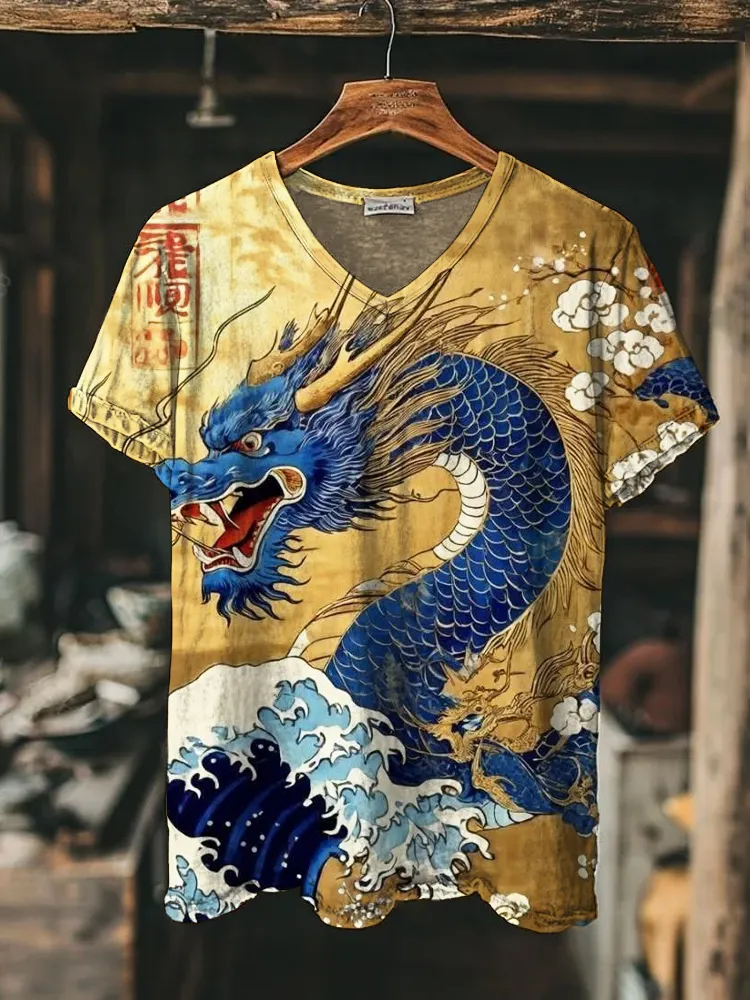 Japanese Art Dragon Totem Men's V-neck T-shirt