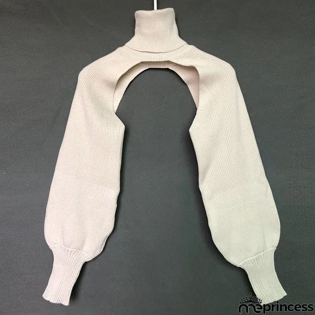 Casual Lantern Sleeve Thick High Collar Wool Tops