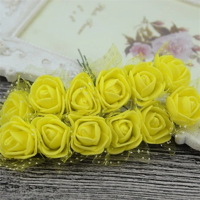 144PCS 2CM Mini Artificial Flower Bubble Rose Bouquet Wedding Home Party Decoration Craft Garland Accessories Fake Flower