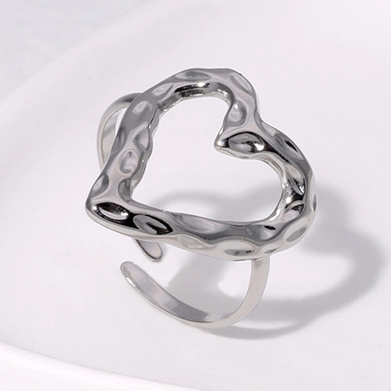 304 Stainless Steel 18K Gold Plated Elegant Retro Plating Geometric Leaf Heart Shape Open Rings