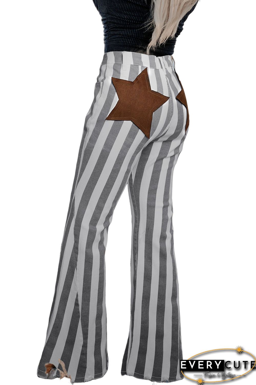 Stripe Star Embellished Western Flare Jeans