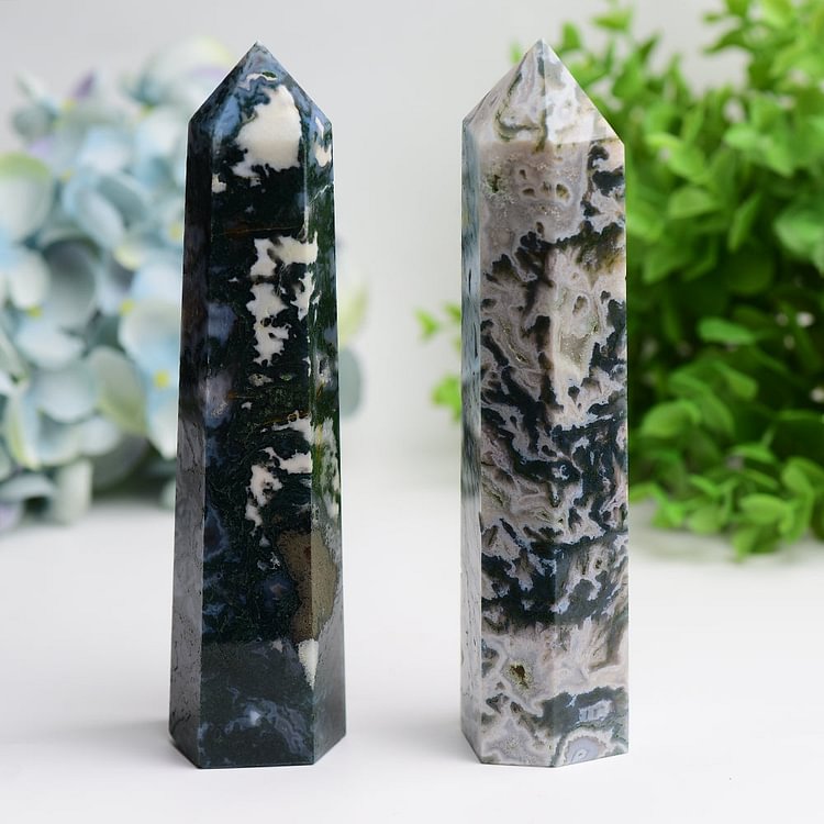 6.0" Moss Agate Crystal Tower Bulk Crystal