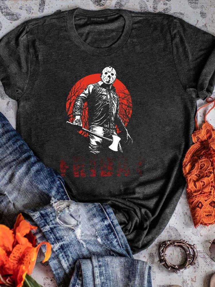 Classic Horror Movie Friday The 13th Graphic Jason Round Neck T-Shirt