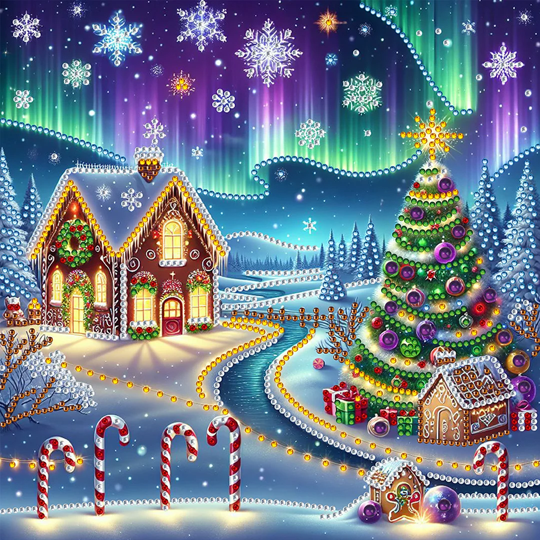 Christmas House - Diamond Painting - Partial Special Shaped Drill(Canvas|30*30cm)