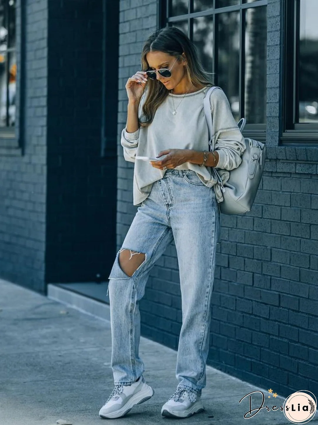 Distressed Asymmetric Waist Jeans