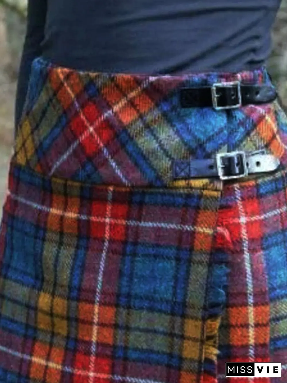 Casual Buttoned Checkered/plaid Vintage Skirt