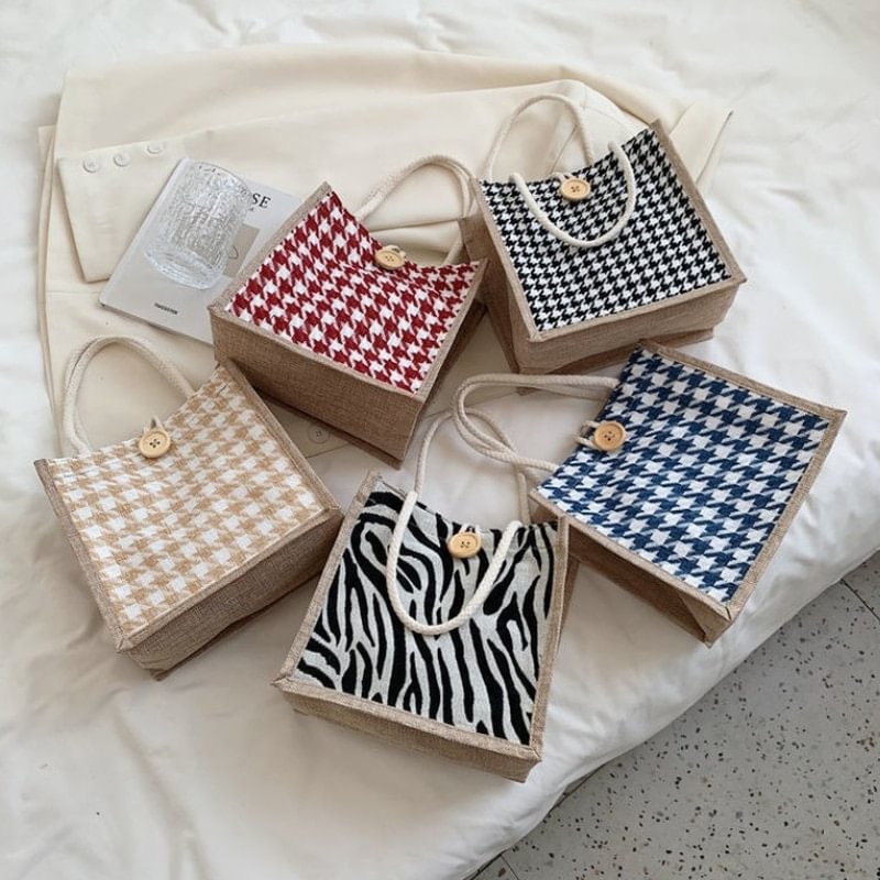 Houndstooth Lunch Bags Linen Fashion Ins Large Capacity Food Storage Tote Bag Functional Portable Travel Picnic Lady New US Mall Lifes