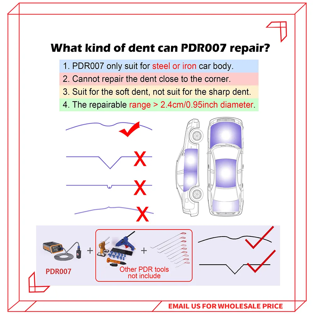 WOYO PDR007 Paintless Dent Repair PDR tools for steel/iron auto body ...