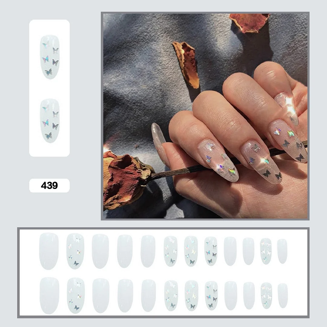 24pcs Stereoscopic Butterfly Light Luxury Elegant Nude Lady Style Removable Nail False Nail Manicure Tool-Nail Inspo