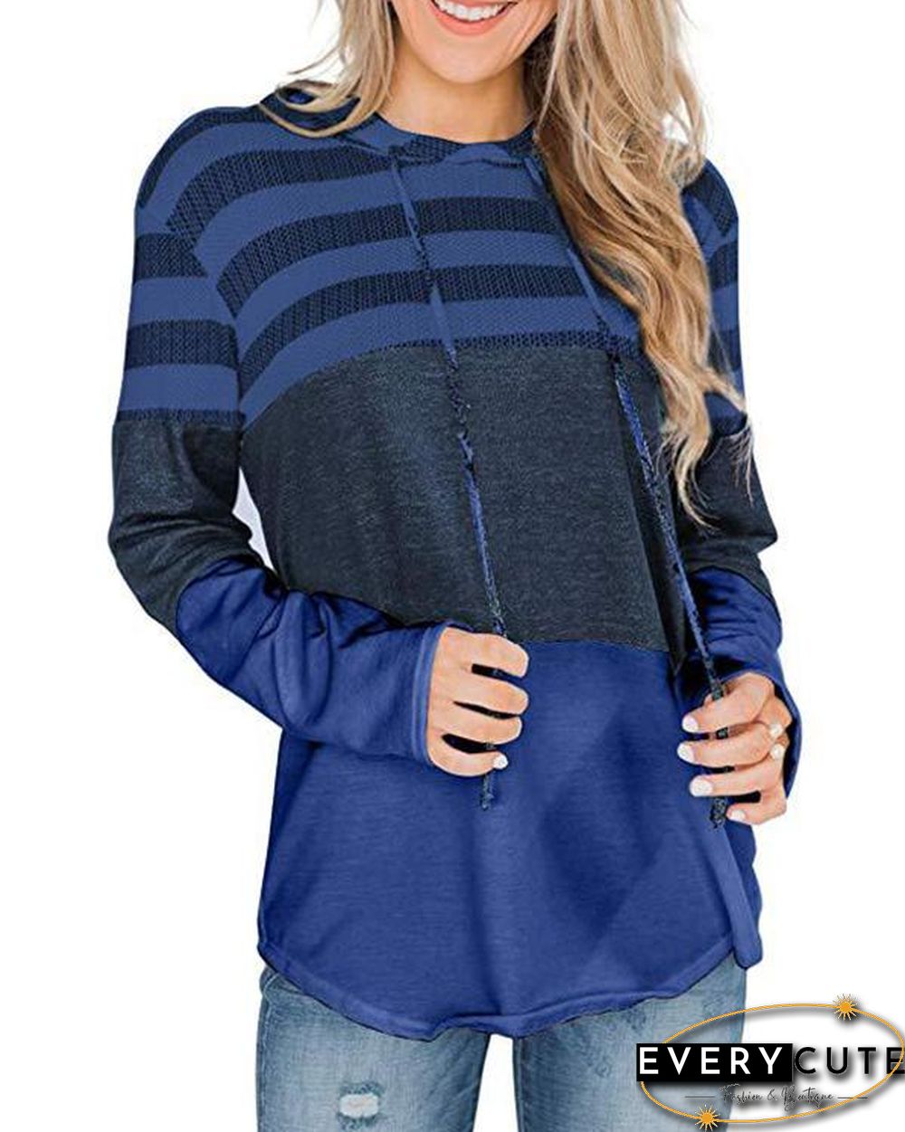 Color Block Splicing Drawstring Hoodies