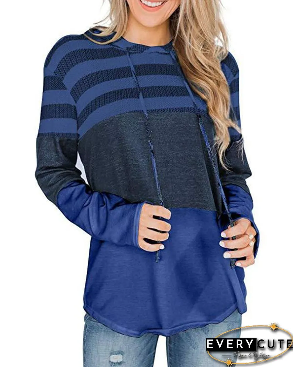 Color Block Splicing Drawstring Hoodies