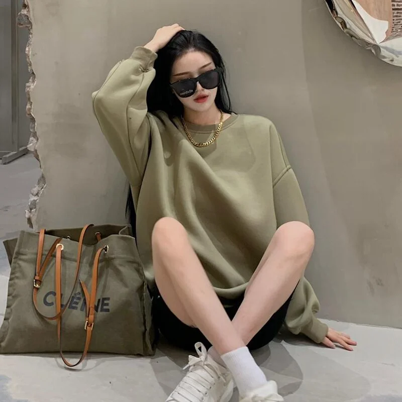 2021 Women's Hoodies Autumn Winter New Pullover Fashion Korean Casual Female Loose Solid Sweatshirt