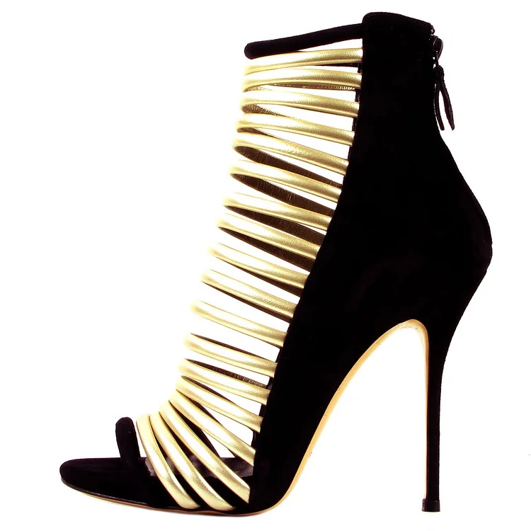 Gold Strappy Stiletto Heel Sandals for Party Vdcoo