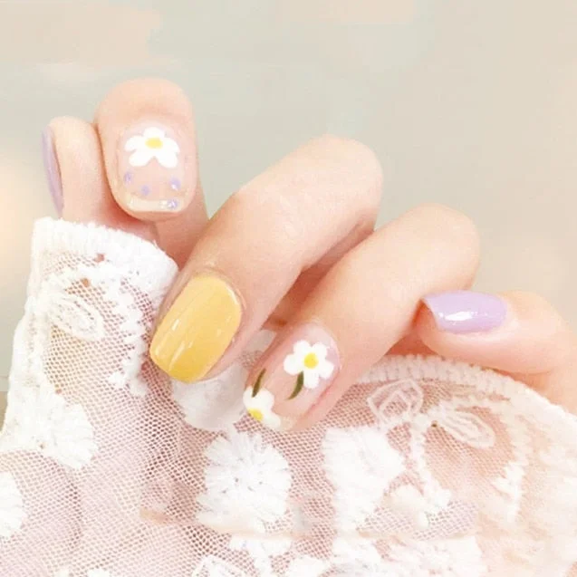 24PCS Rose Pink Color Changing Fake Nails Art Tips Press On False Detachable Full Cover Artificial Nail Art DIY Manicure No Glue-Nail Inspo