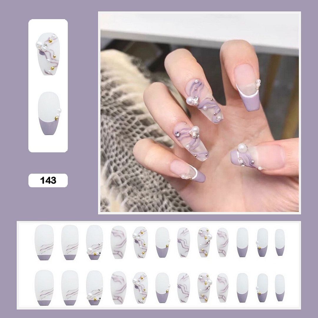 Fairy nail art Pearl decoration Wearable False Nails with glue 24pcs per box with wear tools