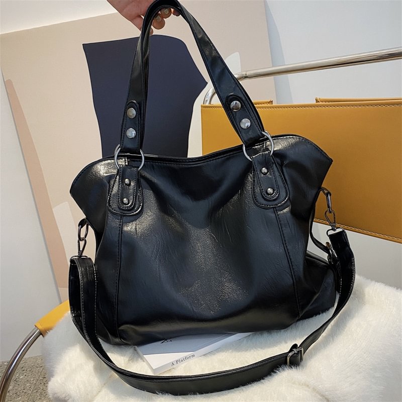 Pongl MANTANG Solid Color Zipper Shoulder Bags for Women Large Capacity Shopper Bag PU Leather Bag Lady Travel Tote Handbag Bolsos