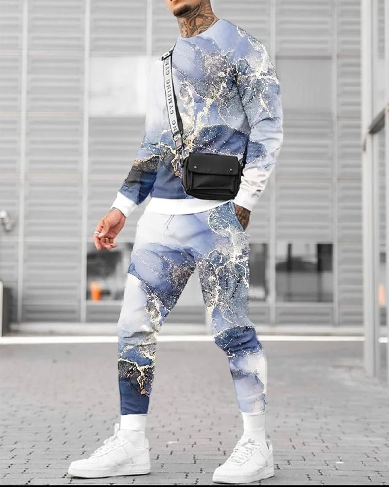Men's Fashion Marble Printing Long-sleeved Suit