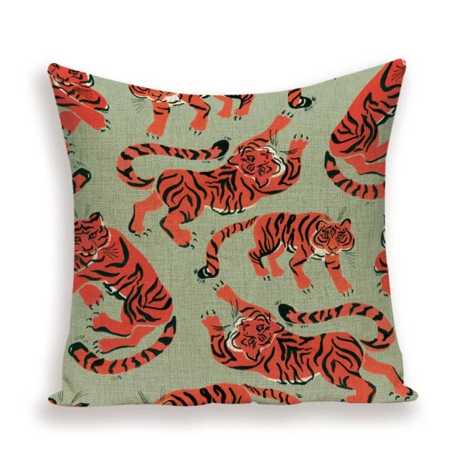 Linen Pillow Case - Tiger