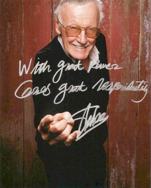 REPRINT - STAN LEE With Great Power Comes Great Signed Responsibility 8x10 Photo Poster painting