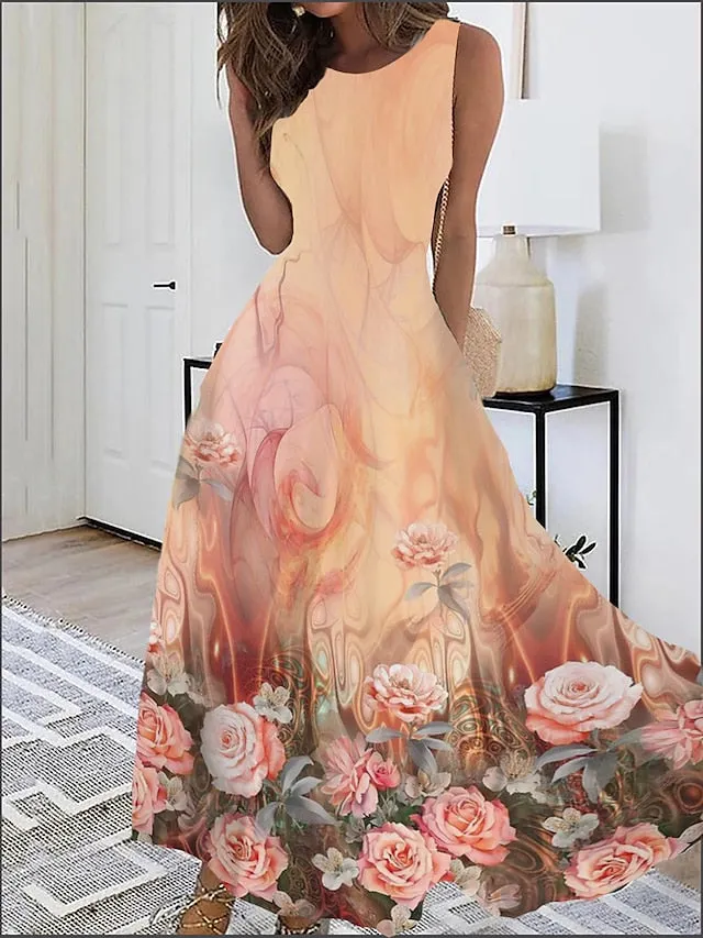 Long dress maxi casual summer print graphic floral polka dot fashion modern daily holiday