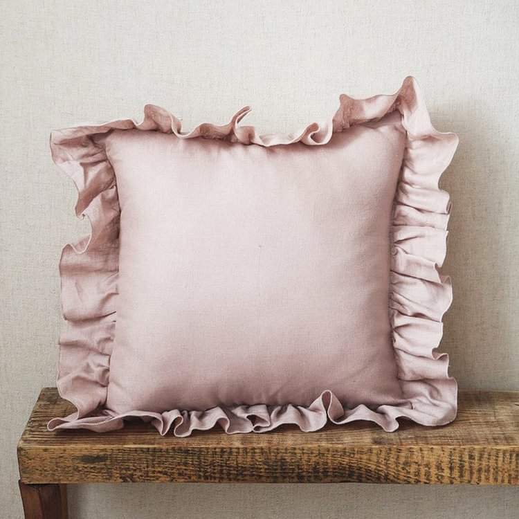 Pink 100% Flax Linen Pillowcases With Ruffle-ChouChouHome