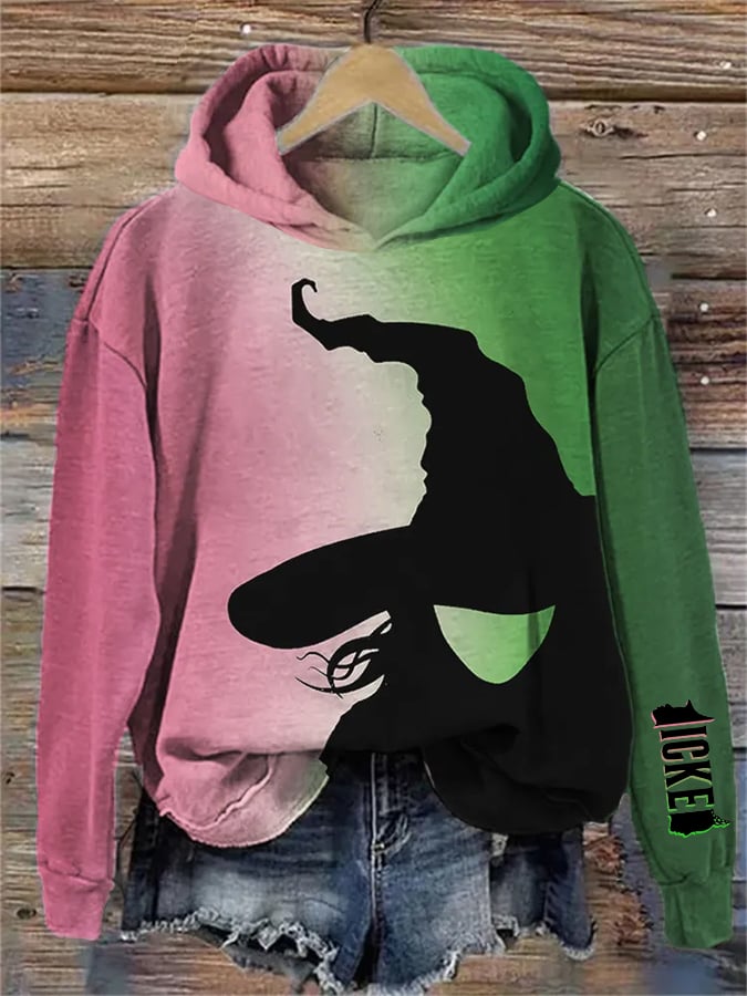 Womenswear Movie Inspired Witch And Princess Contrast Gradient Print Hooded Sweatshirt