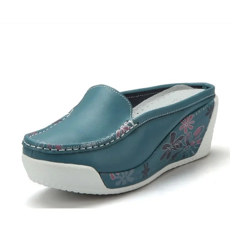 Churchf Churchf Half Slippers Female Thick Sole Fashion Wear Cake Shoes Summer Leather Cool Drag Women's Shoes Slope Heel Pedal Lazy Shoes
