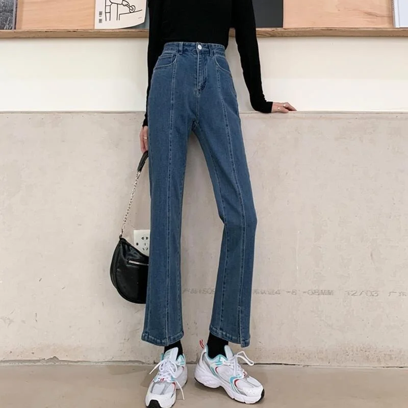Jeans Women Solid High Street Full Length Causal Straight Trouser Spring Students Fashion Mujer De Moda Ulzzang Vintage Cozy Ins