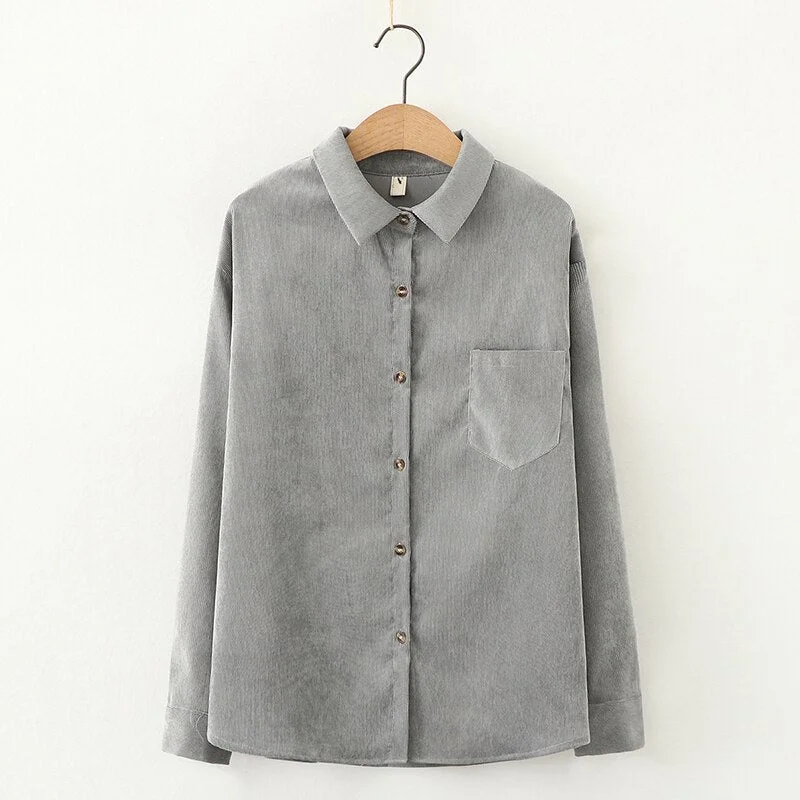 Simple Corduroy Shirts Women 2021 Spring New Casual Loose Blouses and Tops Lady Long Sleeve Blouse Young Style Clothes