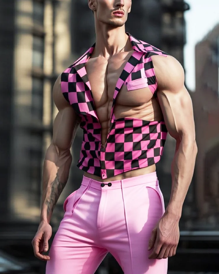 Men's Rainbow Festival Checkerboard Print Vest