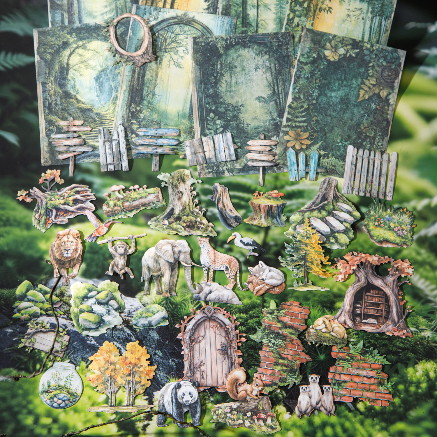 재료 패키지 - 정글 어드벤처 시리즈 빈티지 숲 식물 풍경