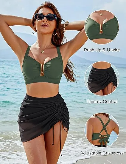 👙Saldi dell'ultimo giorno: 50% di sconto💃Completi bikini da donna a vita alta, costume da bagno modellante con ferretto a U