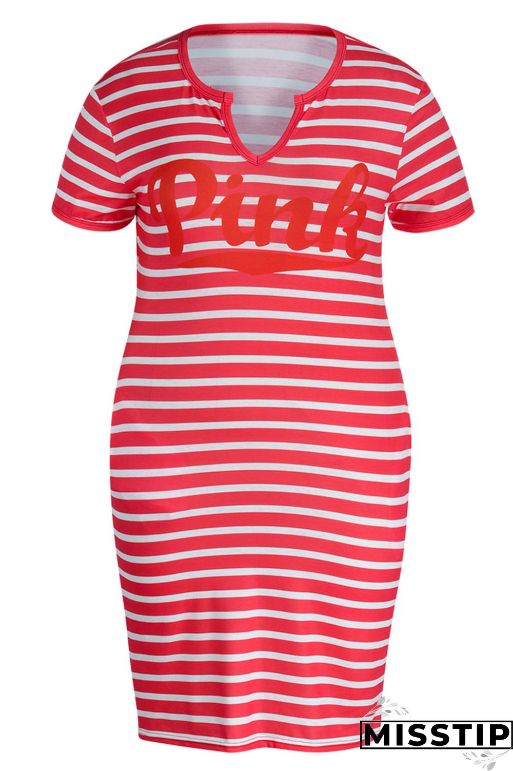 Cyanine Casual Striped Print Patchwork V Neck Straight Plus Size Dresses