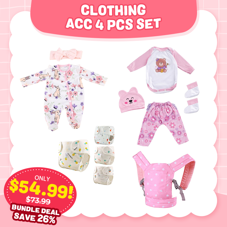 [Combo Special] 17"-20" Reborn Baby Girl Doll Bunny, Bear Set with Polka Dot Carrier Diapers 11pcs Clothing & Accessories Bundle
