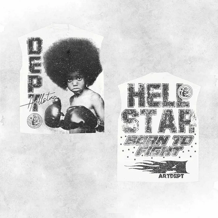 Hellstar Vintage Boxing Born to Fight Graphic Basic 100% Cotton Hip-Hop Vest