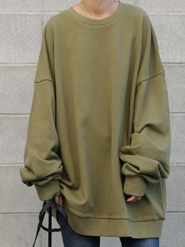 Loose Solid Color Long Sleeves Round-Neck Sweatshirt