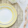 10 Pack | White 7.5" Gold Buffalo Plaid Rim Plastic Dessert Plates, Round Appetizer Salad Plates W/Checkered Rim