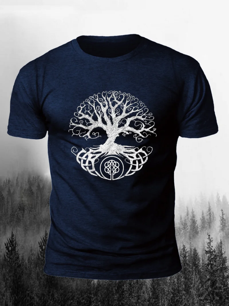 Viking Yggdrasil Symbol Sacred Tree Print Short Sleeve Men's T-Shirt wearshes