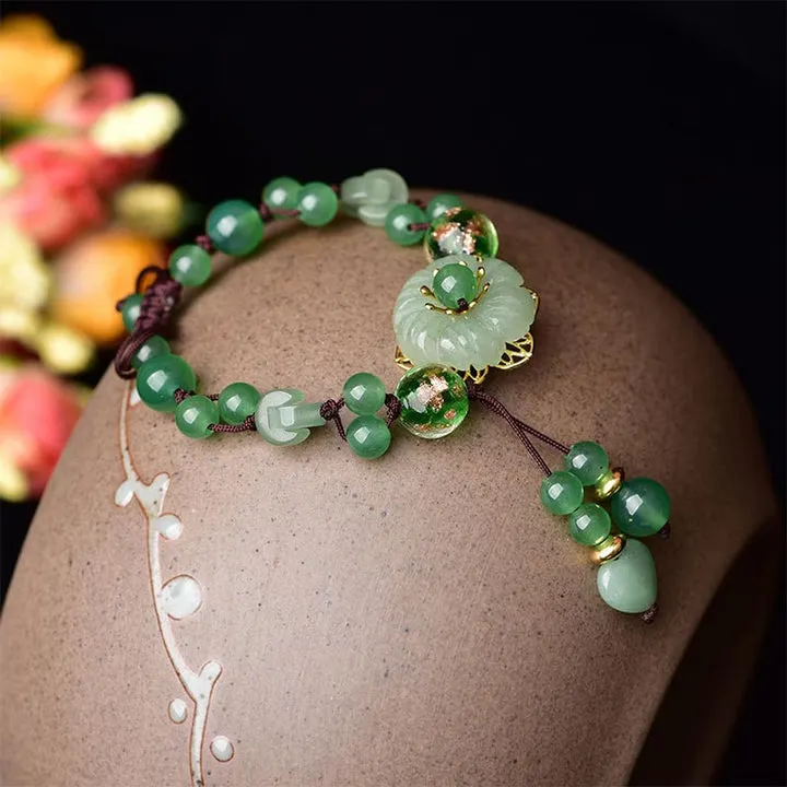 Dangling Flower Natural Green Jade Luck Bracelet
