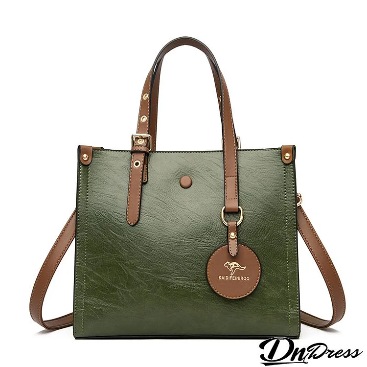 Women Casual Pendant Design Solid Color Large Capacity PU Handle Bag